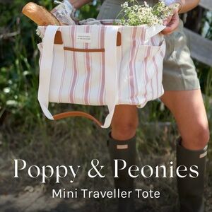 Poppy & Peonies Cream and Dusty Pink Striped Canvas Tote